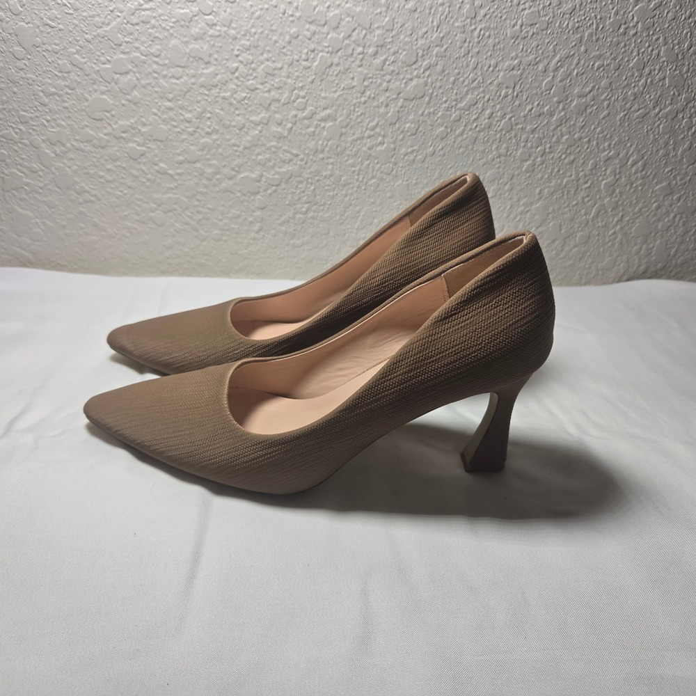 Tan Textured Pointed Toe Pumps Flared Stiletto Heels Size 40 S2208